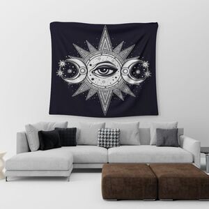 Black White Celestial All Seeing Eye Sun and Moons Wall Tapestry NEW